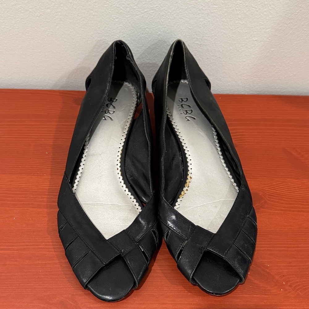 BCBG Black Peep Toe Flats